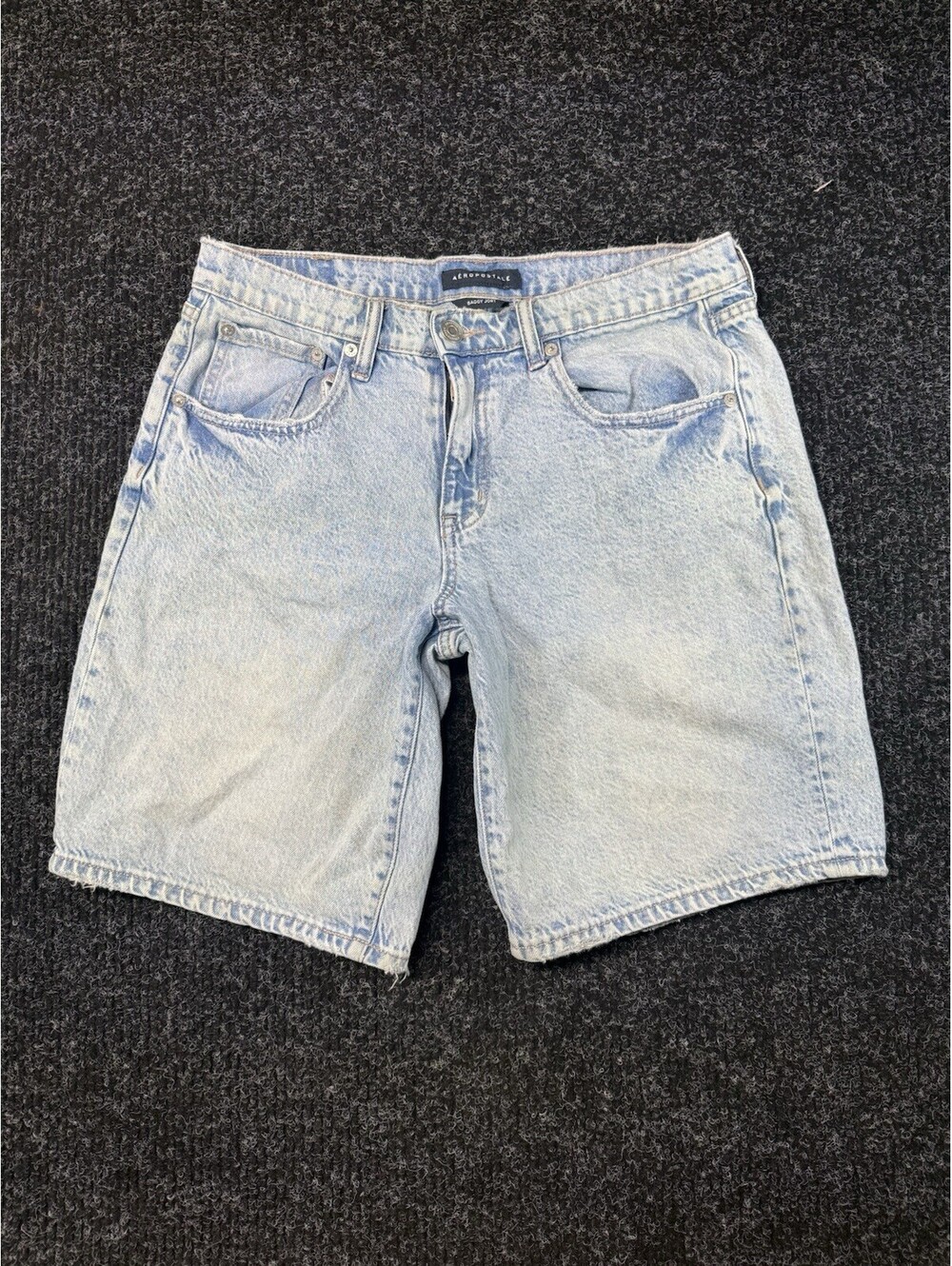 Aeropostale Women’s Size 8 Baggy Jort Denim Shorts Light Wash Leopard Bow Pocket